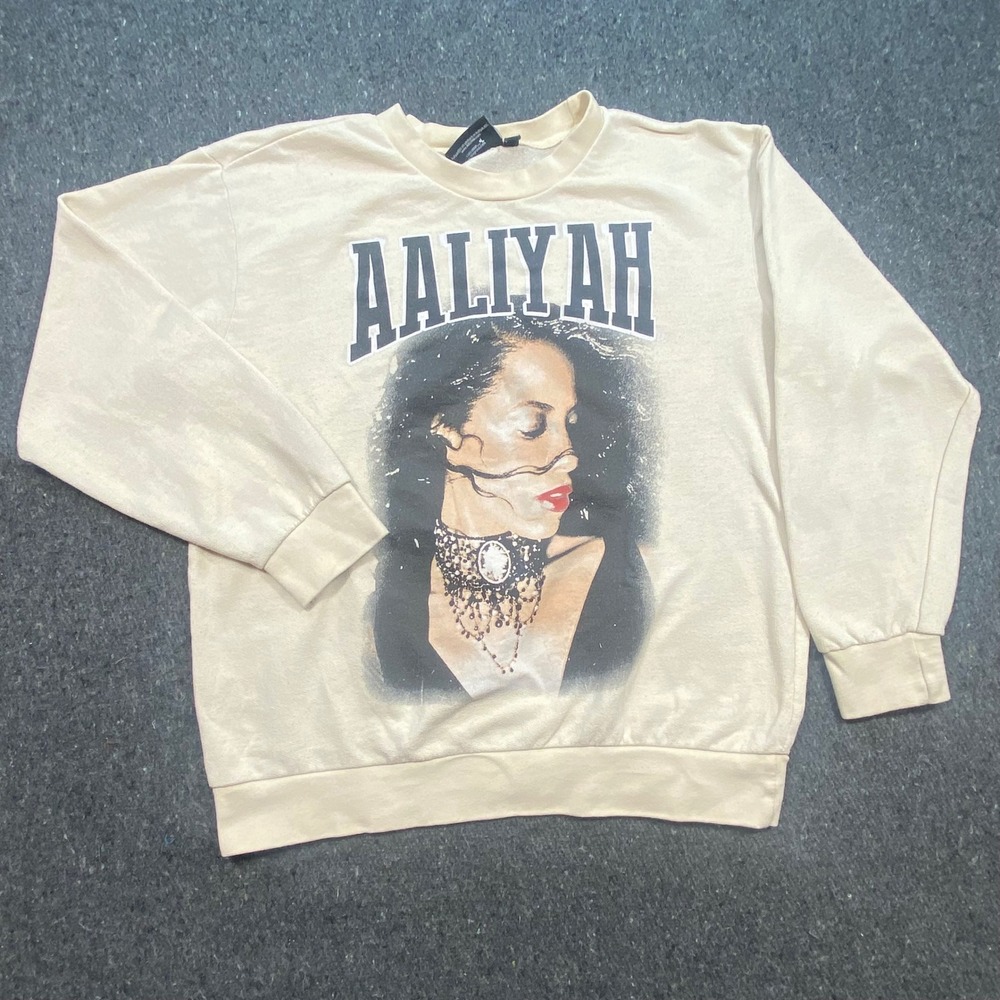Aaliyah Graphic Sweatshirt L Large‎ Womens Cream Streetwear Portrait Pullover